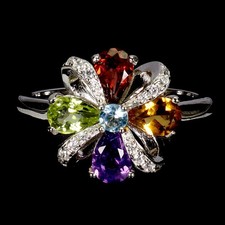 925 Sterling Silver Ring Pear Citrine 6x4mm Amethyst Topaz Gemstone Jewelry Sz 8