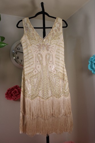 Vintage gatsby cream beaded - cream,