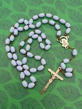 Vintage Italian Silver Tone & Blue Beaded Rosary Beaded Necklace
