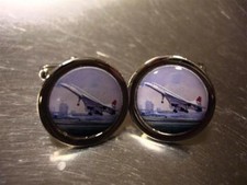 CONCORDE AEROPLANE AVIATION CHROME FINISH CUFFLINKS