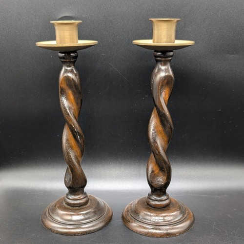 Pair vintage oak barley - pair,