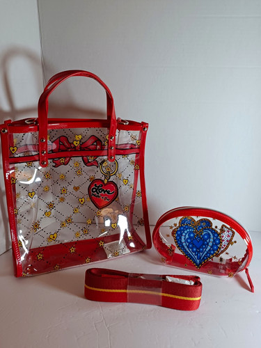 Clear red tote bag zip - top, w/