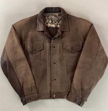 Vintage Leather Trucker Jacket Biker Jacket Brown Nubuck Size 48