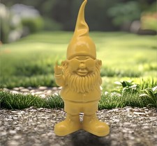 GARDEN GNOME YELLOW BEHAVING NAUGHTY Middle Finger Inside Outside Resin H27cm