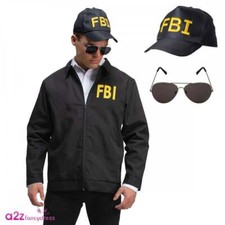 Adult FBI Jacket + FBI Cap + Aviator Sunglasses USA Law Enforcement Fancy Dress