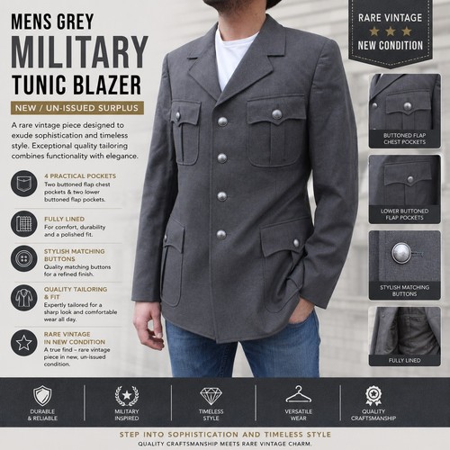Mens military blazer tunic - military,