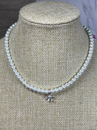 White bead necklace faux - white, pearl