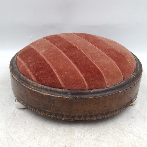 Antique inlaid footstool low - footstool,