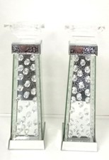 Julien Macdonald Mirror Crystal Candle Pillars x2 H35.5cm Base 10x10cm