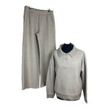 Zara Trouser Sweatshirt CoOrd Outfit Collar Heavy Duty Fabric Beige Straight Leg