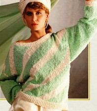 DK Slash Neck Diagonal Stripe Ladies Jumper LAMINATED Knitting Pattern 32-38 in