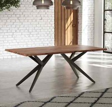 Living Live Edge Solid Acacia Wood Dining Table, Airloft Legs, Wooden Furniture