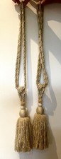 2 Large Elaborate Double Rope Tassel Curtain Tie Backs Gold Cream Beige 30” Long
