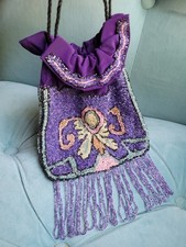 Antique 1920s Purple & Pink Beaded Flapper Purse Evening Bag