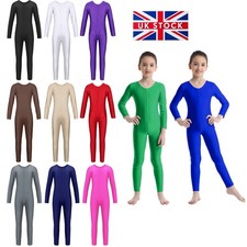 Kids Girls Dance Gymnastic Leotard Unitard Full Length Bodysuit Catsuit Costume