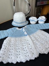 BABY NEW GIRL CARDIGAN BONNET BOOTEE CROCHET HANDMADE REBORN ROMANY 0 TO 3 MONTH