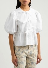 Ganni 34 Tie Front Puff Sleeve