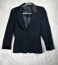 ESCADA Wool/Silk Blazer Jacket Black EU36 Tuxedo Shoulder Pads Designer