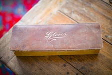 Antique - Victorian Gloves Box - Brown with Gold Lettering - Display