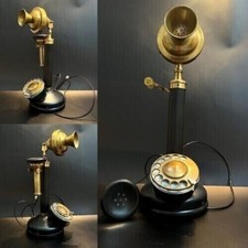 Brass Finish Home Decor Telephone X-mass Antique Candlestick Rotary Dial Phone
