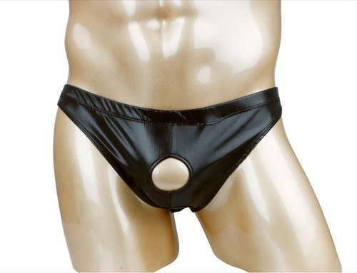 Gay wet look open - open, briefs
