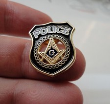 Pre-Owned Freemason Police shield Lapel Pin Badge Square Compass