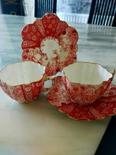 Antique Wileman 2 Teacup duos  jungle print 6027 Pattern - Shelley Foley Vintage