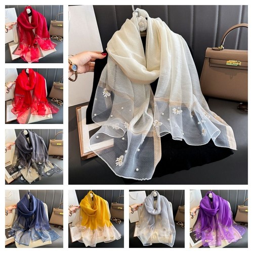 Thin silk scarf - silk, embroidery