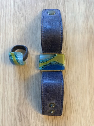 Blue leather cuff bracelet - cuff,