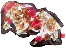 GORGEOUS OSCAR DE LA RENTA RECTANGULAR 100%SILK FLORAL SCARF 52"X11" UNIQUE RARE