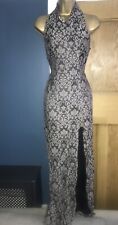 Karen Millen 10 12 UK Grey Jacquard Halterneck Oriental Chinese Wrap Long Dress