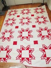 GORGEOUS VINTAGE AMISH MADE CHRISTMAS RED & WHITE HAND STITCHED QUILT