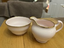 Royal Vale Sugar Jowl and Milk Jug In Pale Pink with Gold Rims Bone China VGC