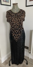 FAB JOHN CHARLES BLACK & GOLD  SILK SEQUIN MADE IN INDA EVENING DRESS  SZ 14/16