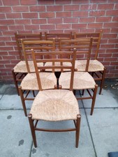 Set of 6 1960's Italian Vintage Dining Chairs . Wood with Rush Seats. See Des