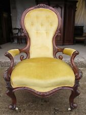  Victorian Walnut carved show wood button spoon back open Arm Chair (ref 864)