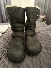 UGG AU Kensington Women Black Leather Buckle Wool Lined Boot Size UK5.5 EU38 US7