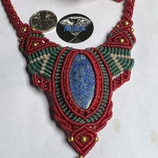 LAPIS LAZULI UNIQUE MACRAME ORNATE NECKLACE, BEAUTIFULLY HAND CRAFTED IN INDIA