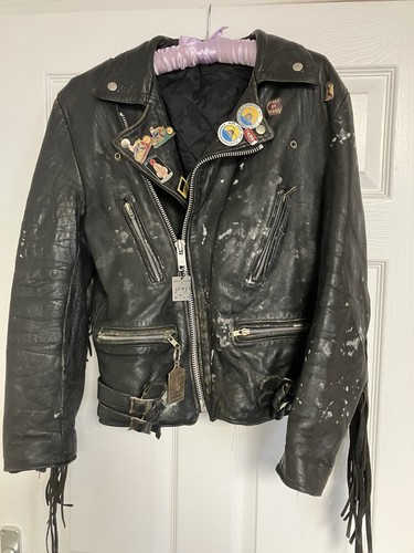 Vintage black biker leather - black,