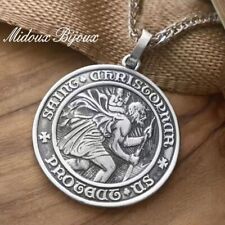 Unisex Sterling 925 Silver St Saint Christopher Retro Pendant Chain And Necklace