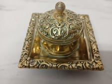 Antique/ Vintage  Victorian Ornate Solid Brass Square Based inkwell, 4" square