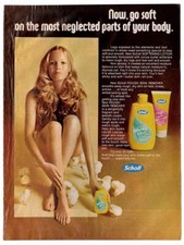 1970s mag print ad Scholl ROUGH SKIN REMOVER Lotion skin care feet pretty model
