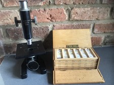 Vintage Swift & Son London Microscope 10x & Box Of 60 Glass Slides 1960s Vgc