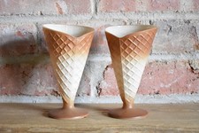 Set of 2 Glass Waffle Cone Ice Cream Sundae Dessert Dishes Made in Italy (J)
