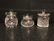 Set of 3 Vintage Crystal Condiment Jars New