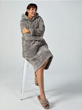 Cozee Home Fluffy Longline Hooded Lounger Grey Size Small / Medium