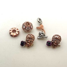 GNOCE Rose Gold Charms X5 Skull Rose Sparkly Bead Heart Mermaid S925 Charm