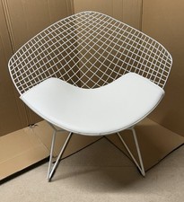X 2 Bertoia Style Mid Century Style Diamond Wire Chair - white/white