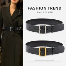 Ladies Classical Genuine Leather Wide Waist Belt Winter Coat Gold Silver Buckle