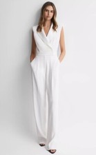 REISS SASKIA SATIN LAPEL JUMPSUIT in IVORY
